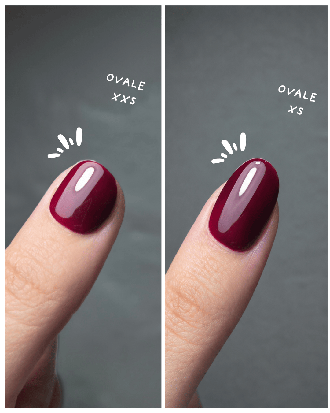 Rendu porté des press on nails forme ovale en taille XXS et XS