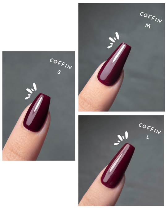 Rendu porté des press on nails forme coffin en taille S, M et L