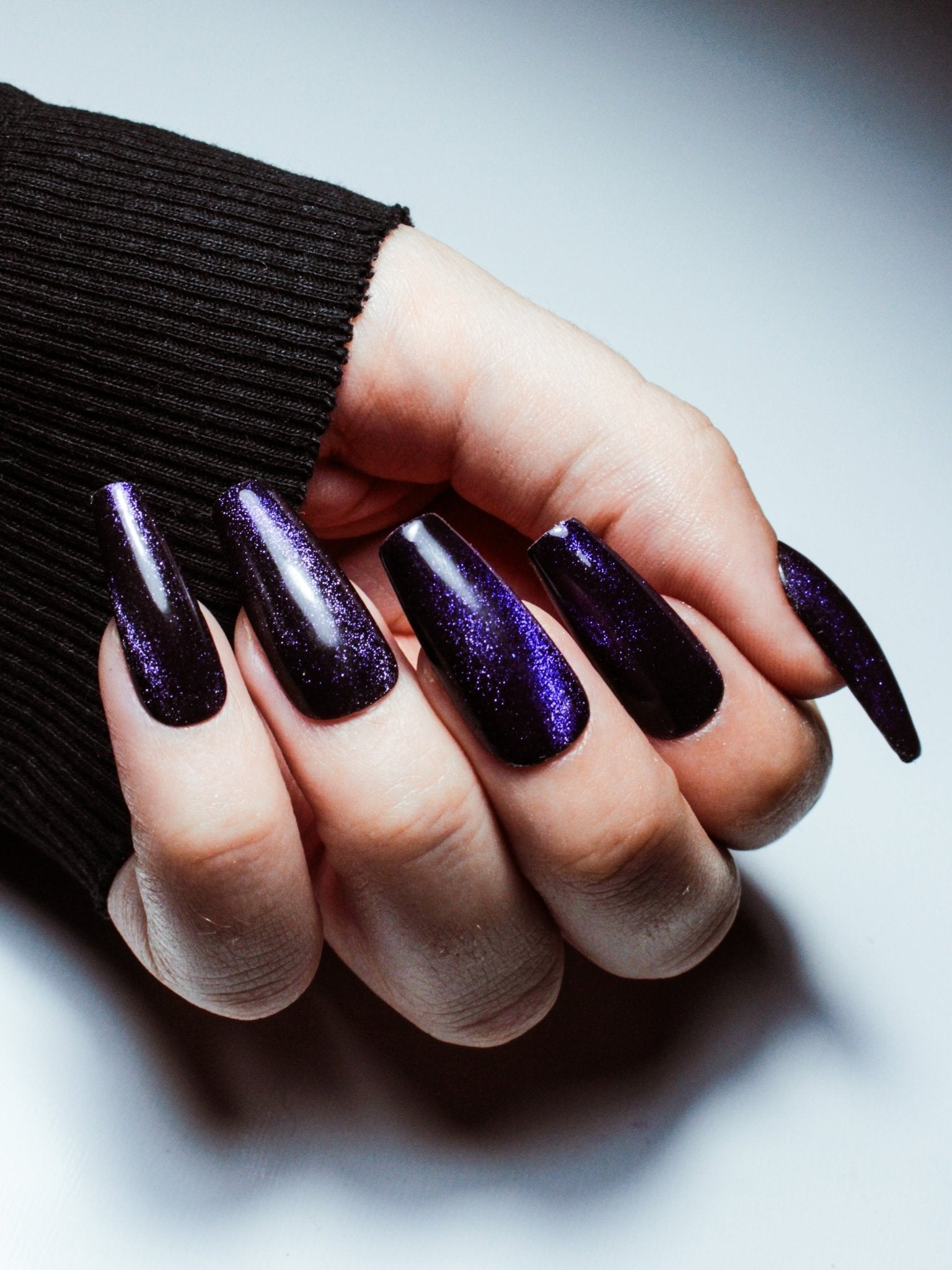 ongles cat eye pourpre glass coffin press on nails Neiju